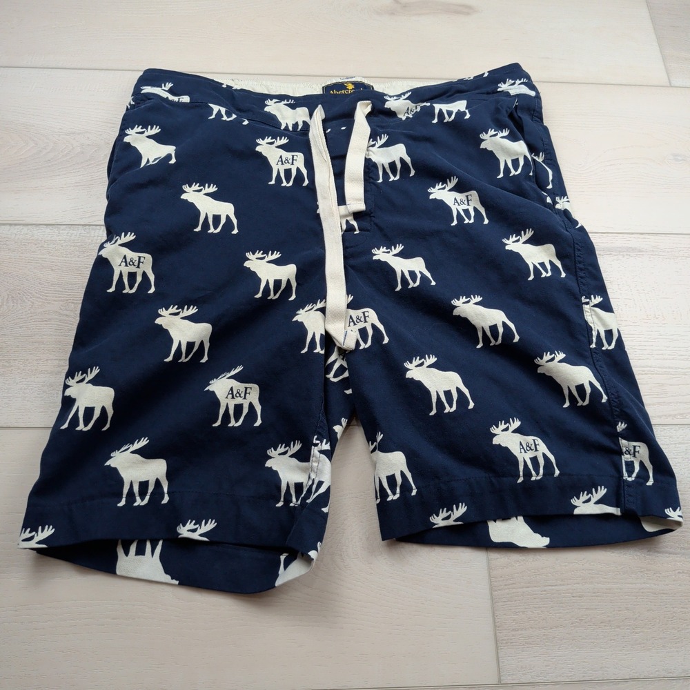 Abercrombie & Fitch Mens Navy Blue Moose Print Cotton Sleep Lounge Shorts Size M